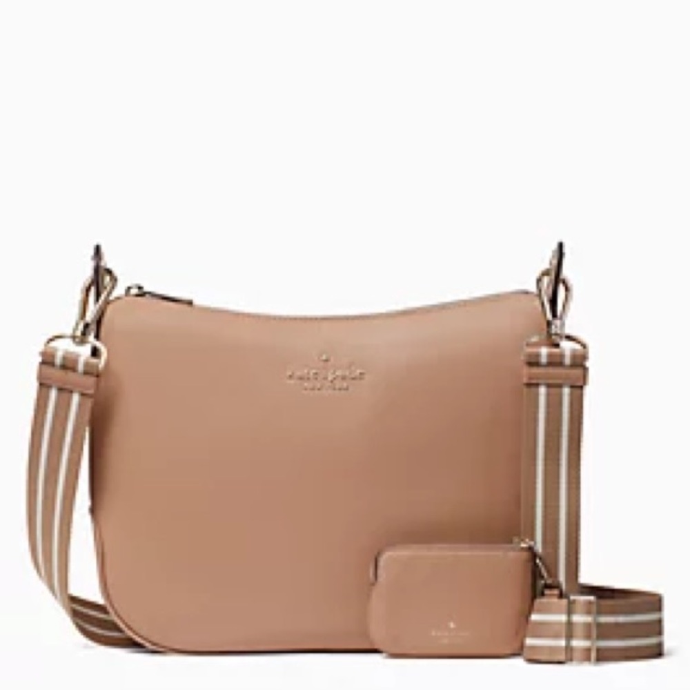 kate spade tan crossbody bag with striped strap